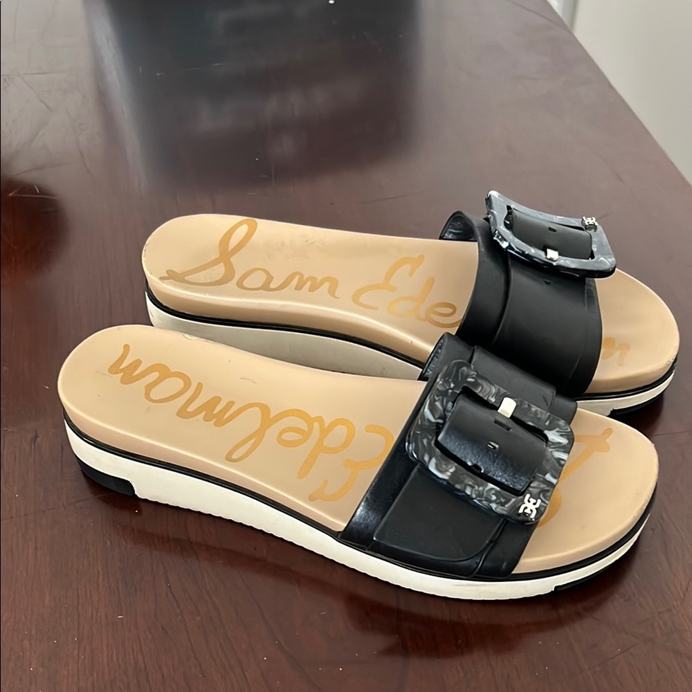 Sam Edelman Black Sandals with Studded Strap and Contoured Footbed